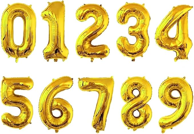 10 Pcs Gold 0-9 Number Mylar Balloons,16 Inch Foil Balloons Mylar Balloons for Party Decorations Party Supplies