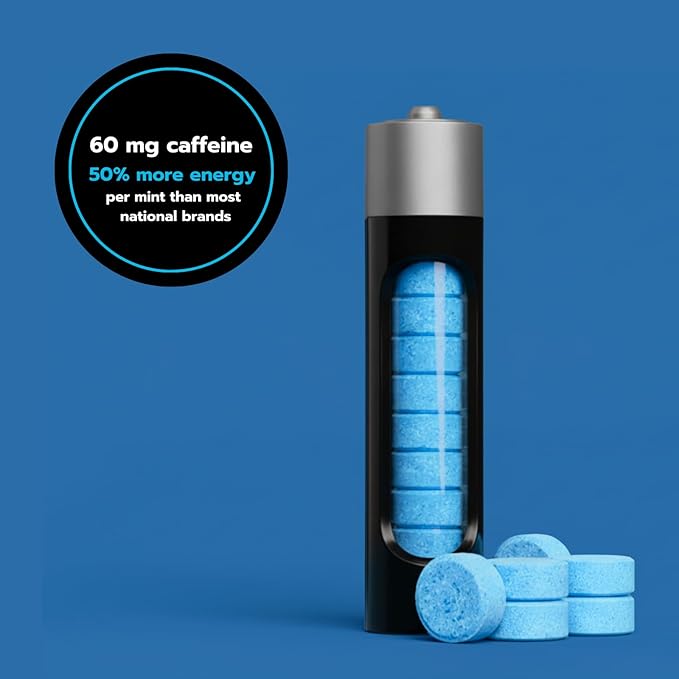 Caffeine Mints by Rally, 60 Milligram Caffeine, Instant Energy, Fresh Breath Caffeinated Minty Candy, 0 Sugar, Natural Wintergreen Flavor (2 Packs, 20 Mints)