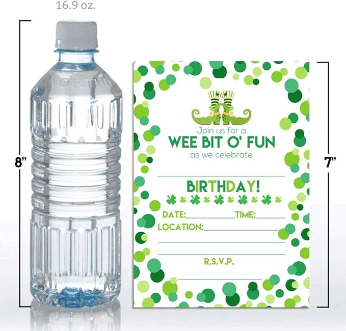Amanda Creation Wee Bit O' Fun St. Patrick's Day Themed Birthday Party Fill In Invitations set of 20 with envelopes