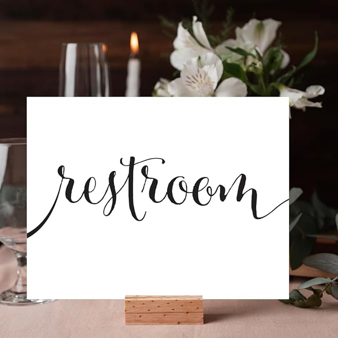 Andaz Press Wedding Party Signs, Formal Black and White, 8.5-inch x 11-inch, Restroom, 1-Pack, Outdoor Event, Directional Sign, Picnic, Luau, Bathroom Print Poster