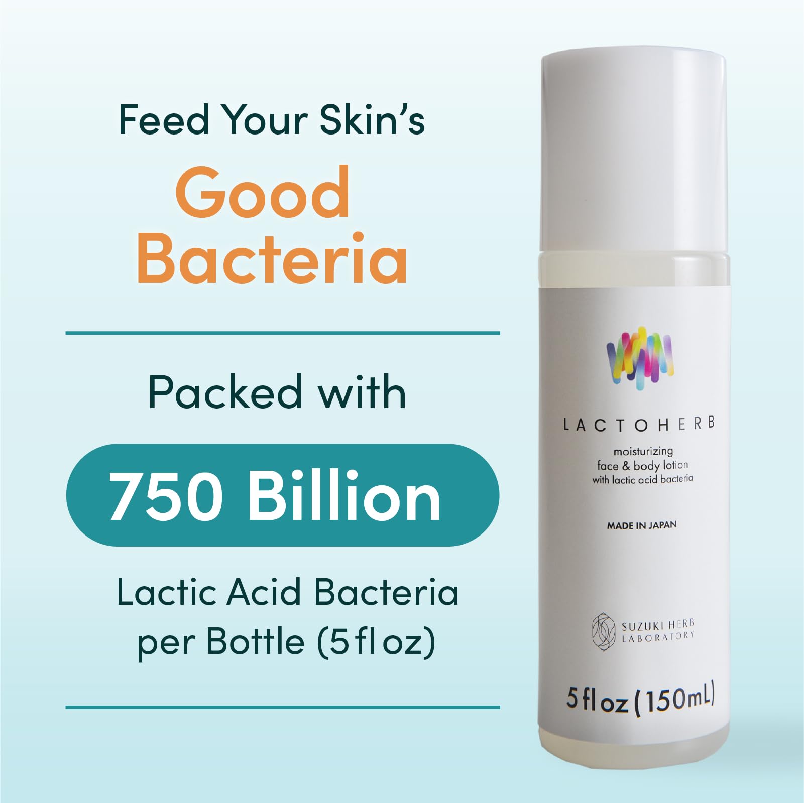 SUZUKI HERB LABORATORY Lactoherb Probiotics Moisturizing Face & Body Lotion with Lactic Acid Bacteria, Made in Japan, 5 fl oz (150 ml)