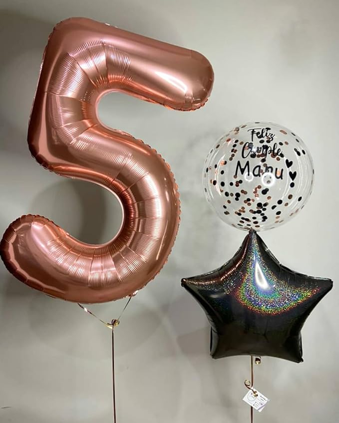 Rose Gold Number 5 Balloon 40 Inch, 5 Balloon Number, 5th Birthday Decorations, Rose Gold Party Supplies for Boys Girls
