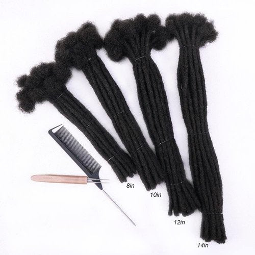 WacanDan 100% Human Hair Dreadlock Extensions for Men/Women, 0.4cm Thickness 8 Inch 60 Strands Full Handmade Can be Dyed and Bleached Permanent Loc Extensions Human Hair Natural Black