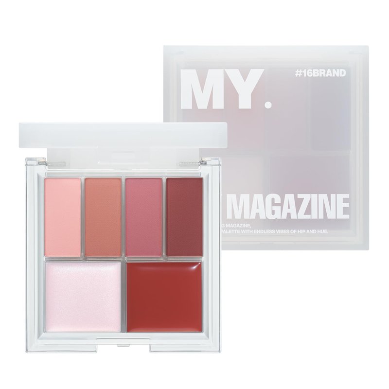 CHOSUNGAH BEAUTY My Magazine Eyeshadow Palette - Warm Deep Red, All-in-One Matte, Shimmer & Glitter Finishes, 5 Colors, Multi-use for Eyes, Lips & Cheeks, 0.23oz