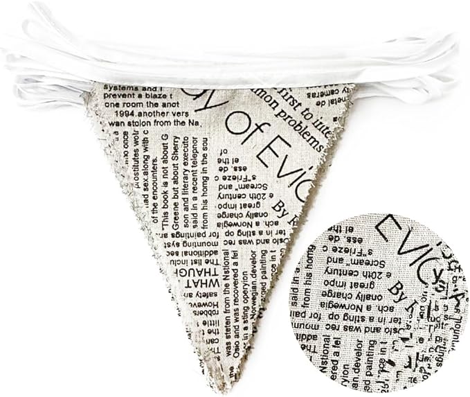 46Ft Vintage Newspaper Burlap Banner Newspaper Burlap Triangle Pennant Flag Linen Bunting Garland Streamers for Vintage Book Birthday Wedding Old News Baby Shower Engagement Library Party Decorations