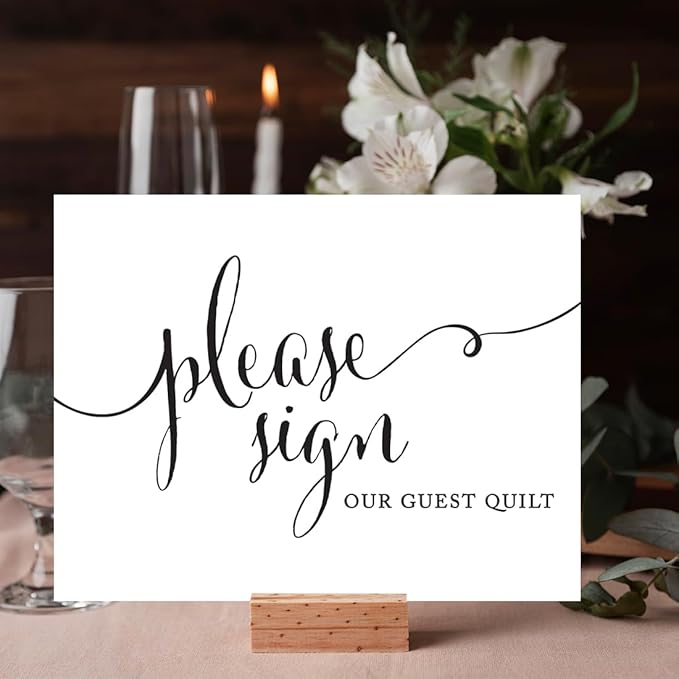 Andaz Press Wedding Party Signs, Formal Black and White Print, 8.5x11-inch, Please Sign our Guest Quilt Sign, 1-Pack