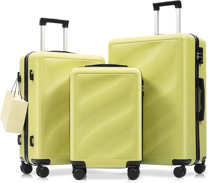 Hardside Luggage Sets, Lightweight Wave Suitcase with Spinner Wheels, Green/Black