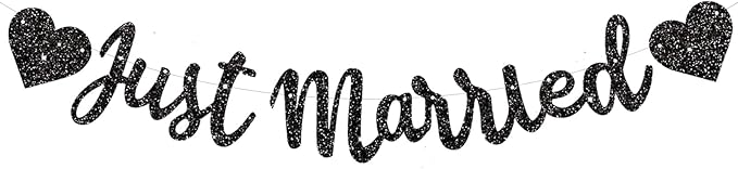 BEISHIDA Black Just Married Banner - NO DIY, Glitter Wedding Party Banner,Just Married Signs, Bachelorette/Bridal Garland,Engagement Party Decor Supplies, Wedding Reception Party Decorations.