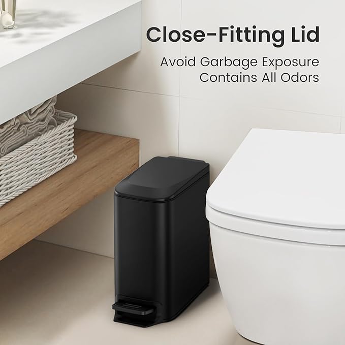 Cesun Small Bathroom Trash Can with Lid Soft Close, Step Pedal, 6 Liter / 1.6 Gallon Stainless Steel Garbage Can with Removable Inner Bucket, Anti-Fingerprint Finish (Matt Black)