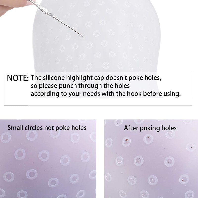Silicone Highlight Caps Set for Color Hair 2 PCS Professional Reusable Highlighting Caps with Hooks & Salon Hairdressing Dyeing Staining Tools for Women Men