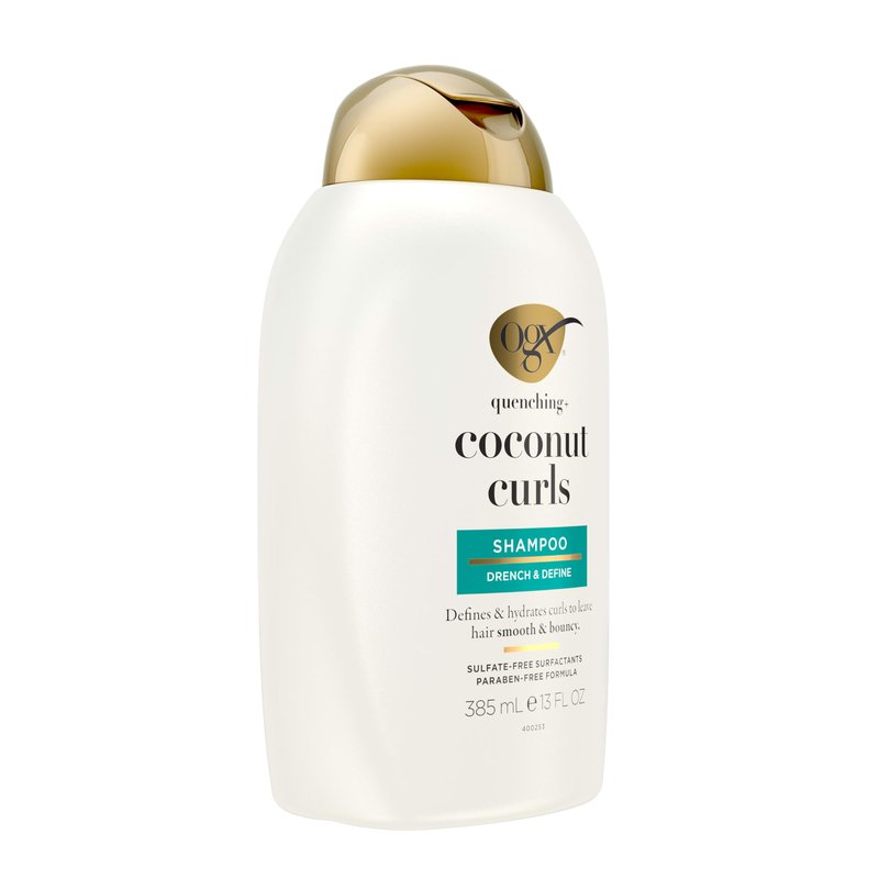 OGX Quenching + Coconut, Curl-Defining Shampoo, Hydrating & Nourishing Curly Hair Shampoo with Coconut Oil, Citrus Oil & Honey, Paraben, Sulfate-Free Surfactants, 13 floz