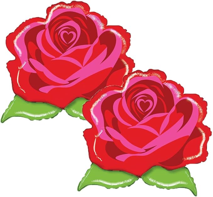 Set of 2 Bright Red Rose Flower 29" Foil Party Balloons