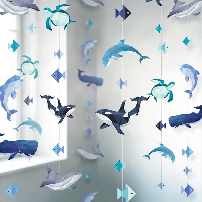 Cheerland Sea Animal Birthday Decorations Under The Sea Party Decorations Whale Party Ocean Creature Garland Hanging Geometric Nautical Turtle Orca Garland Ocean Party Marine Life Aquarium Classroom