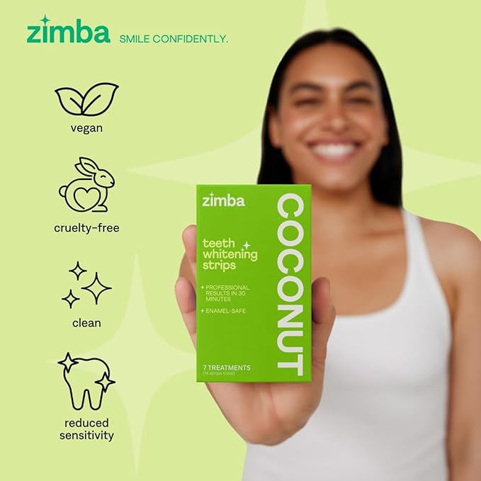 Zimba Coconut 2PK Teeth Whitening Strips for Teeth Sensitive, White Strips for Teeth Whitening, Teeth Whitener Stain Remover 28 White Strips Included Per Pack, 28 Day Treatment