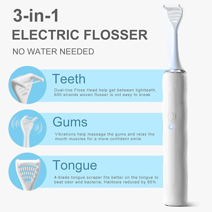 Electric Flosser for Teeth: with 4 Speeds and 50 Replacement Heads Instead of Water Floss and Floss Picks as Gum Stimulator,Tongue Cleaner,Dental Tools for Adults & Kids