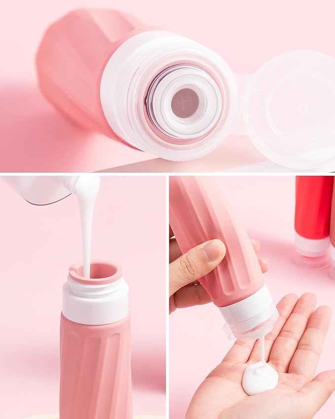 Mrsdry Travel Size Toiletries 8 Pack, TSA Approved 3oz Silicone Squeeze Bottles & Cream Jars with Clear Travel Bag