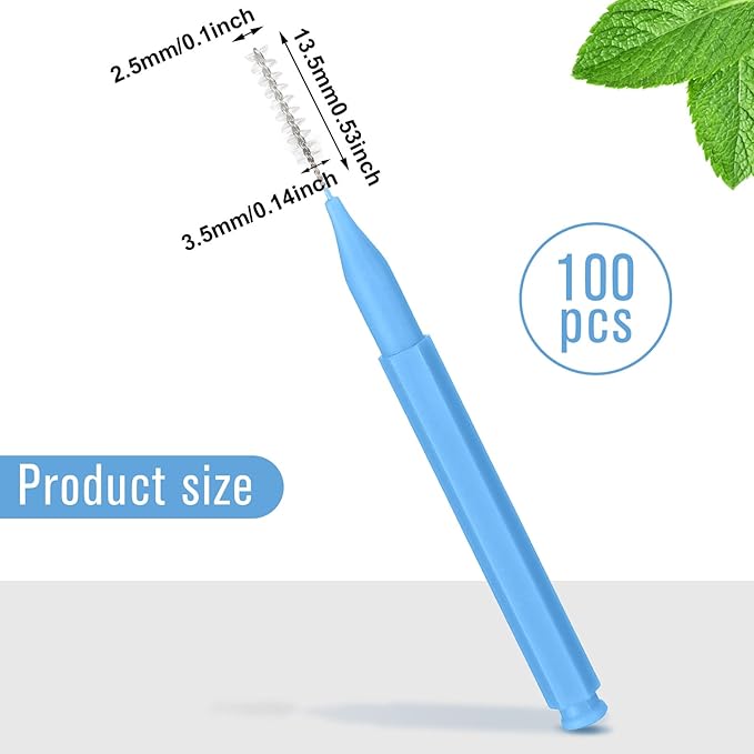 Patelai 100 Pieces Braces Brush for Cleaner Interdental Brush Toothpick Dental Tooth Flossing Head Oral Dental Hygiene Flosser Toothpick Cleaners Tooth Cleaning Tool(Blue,Proper Size)