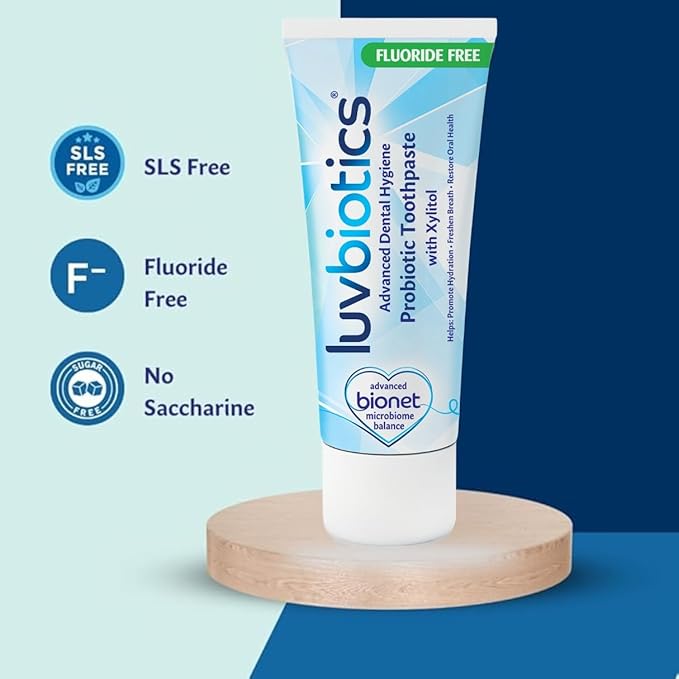 Luv Biotics Flouride Free Toothpaste with Oral Probiotics, Xylitol & Aloe Vera for Fresh Breath, Cavity Protection, Microbiome Support-75ml
