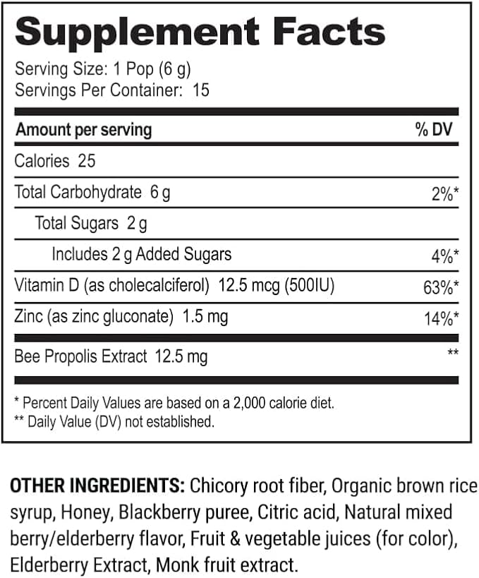 Beekeeper's Naturals Kids Throat Soothing Lollipops, Mixed Berry & Elderberry Doctor Formulated Immune Support, Vitamin D & Honey, 15 ct