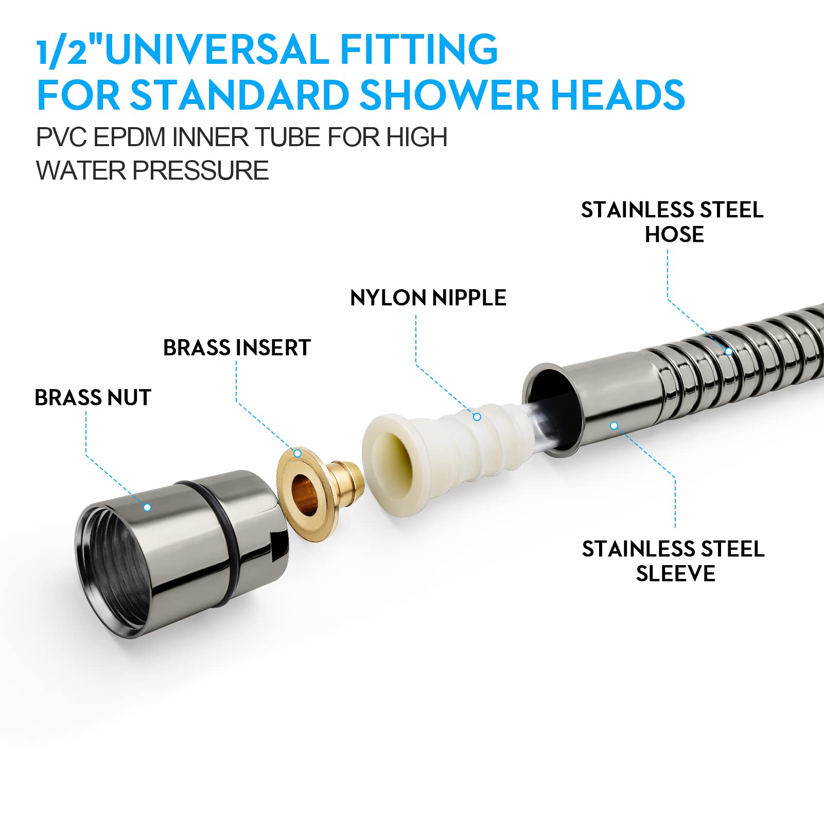 Blissland Shower Hose, 79 Inches Extra Long Stainless Steel Handheld Shower Head Hose with Brass Insert and Nut - Durable and Flexible(Brushed Nickel)