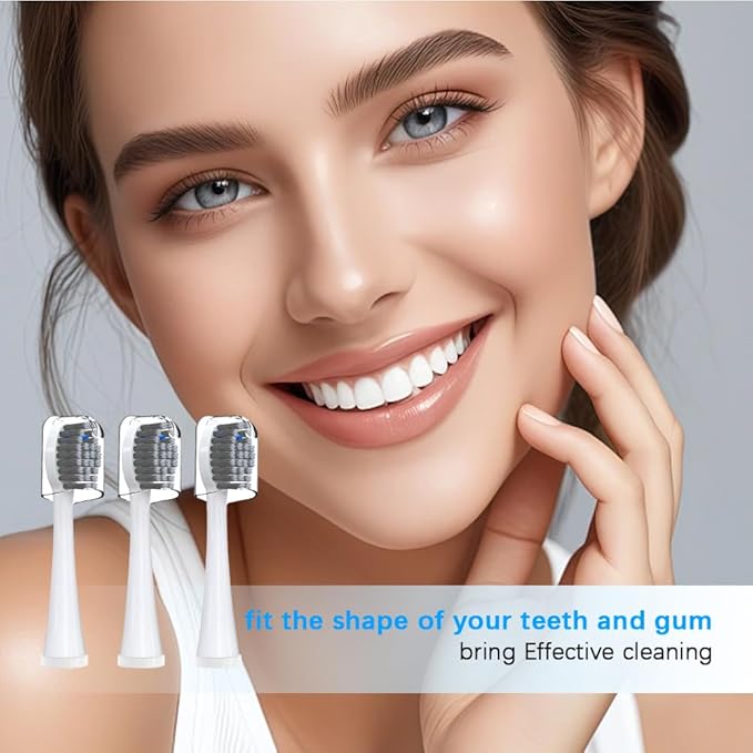 Replacement Brush Heads Compatible for 𝗪𝗮𝘁𝗲𝗿𝗽𝗶𝗸 𝐒𝐨𝐧𝐢𝐜-𝐅𝐮𝐬𝐢𝐨𝐧 2.0 Flossing Toothbrush (SF-01/ SF-02/ SF-03/ SF-04) with 3 Count Soft Bristles (White-Grey, Full Size)