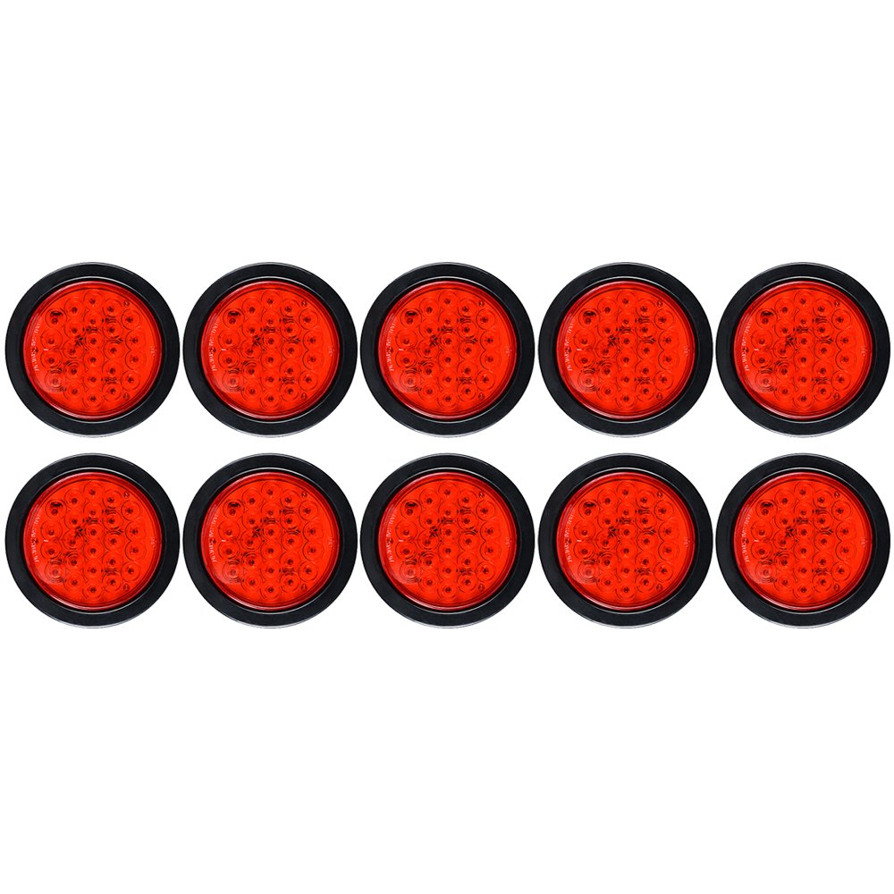 (10X) 4 Inch Round 24-LED RED Running Brake Stop Tail Lights w/Grommet Wiring Plug For Car Truck Trailer RV DC 12V