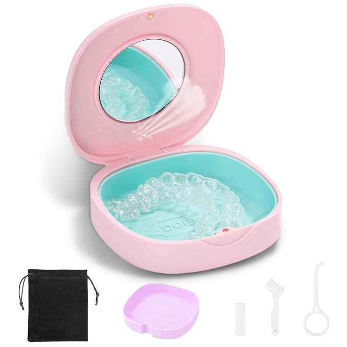 Doboli Retainer Case,Slim Aligner Mouth Guard Case Compatible with Invisalign Pink