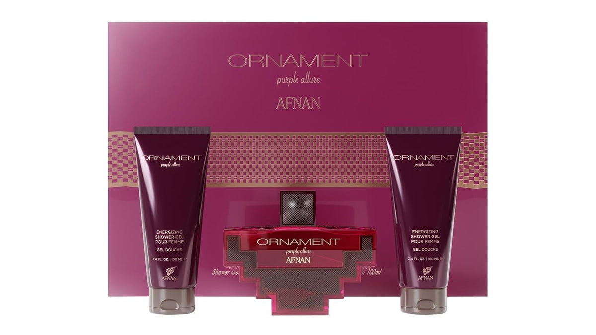 Afnan Ornament Purple Allure Perfume Gift Set for Women – Eau De Parfum + Body Lotion + Shower Gel