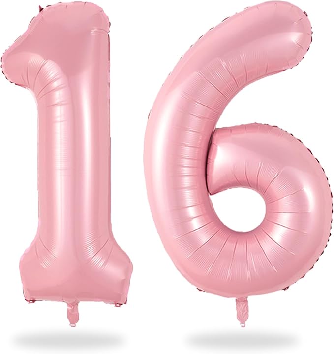Pink 16 Balloon Number 40 Inch, Large Light Pink Number 16 Balloons, Macaron 16 Balloons Foil Helium 16 Birthday Balloons for Girls Women 16th or 61st Year Old Birthday Party Decorations Anniversary