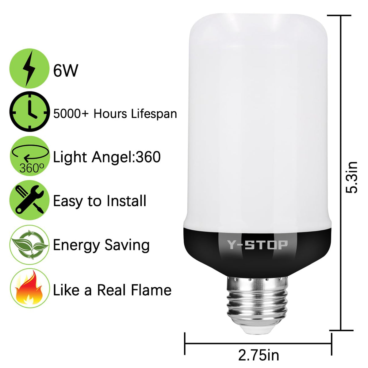 Y- STOP Upgraded Flame Light Bulbs, 4 Modes Flickering Light Bulb Outdoor with Upside Down Effect, E26 Base Flame Bulb for Christmas Decorations Outdoor, Halloween Lights, Party Decor (2 Pack)