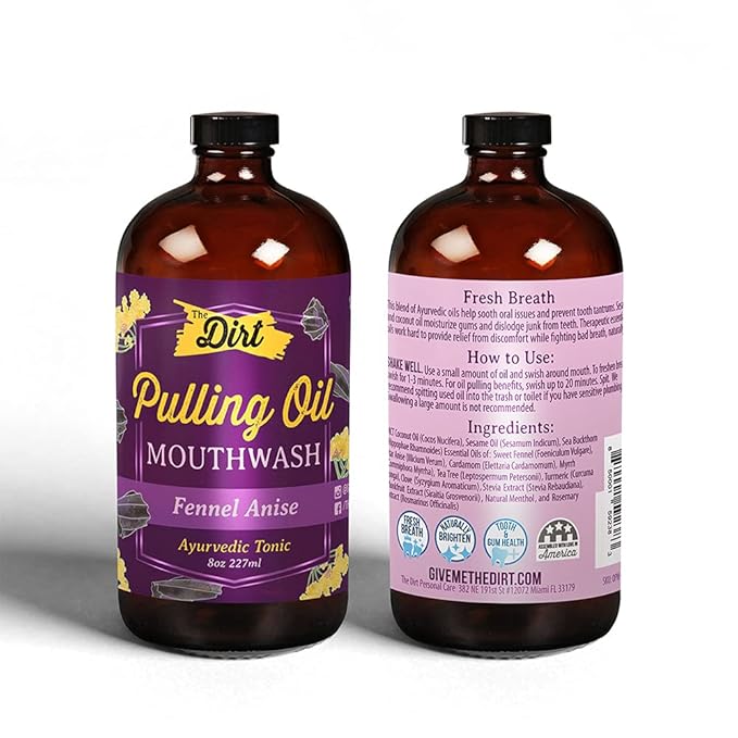 THE DIRT Oil Pulling Mouthwash - Gluten Free - Removes Plaque, Tartar, Bad Breath & Whitens Teeth (Fennel Anise, 8 Ounce)