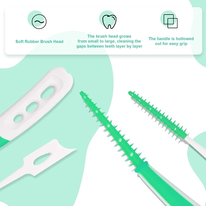 Dental Picks for Teeth Cleaning Health,300 Count Dual-Use Toothpicks,144 Count Angled Disposable Interdental Brushes, Green