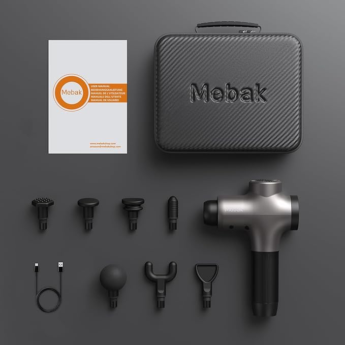 Mebak 3 Massage Gun, Massage Gun Deep Tissue for Athletes, Professional Muscle Percussion Massager, Massager for Shoulder Leg Back Body Pain Relief, Quiet Portable Sport Tool, Gifts for Him