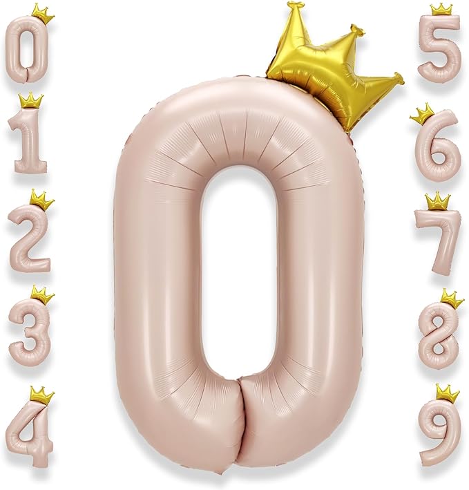 AULE 40 Inch Big Pink 0 Balloon Number with Crown Large Foil Helium Number Balloons 0-9 Jumbo Giant Happy Birthday Party Decorations Huge Mylar Anniversary Party Supplies