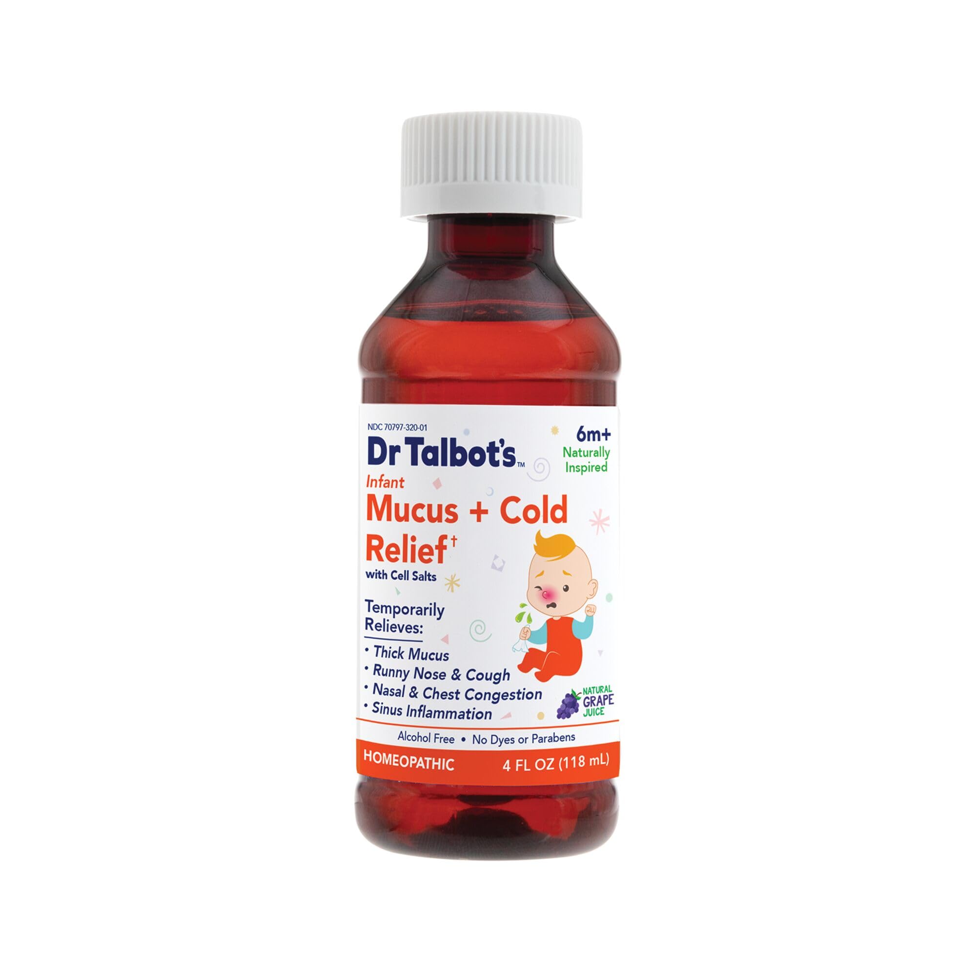 Dr. Talbot's Infant Mucus and Cold Relief with Cell Salts - 4 fl oz - Naturally Inspired Kids Cold Medicine - Grape Juice Flavor - Includes Syringe