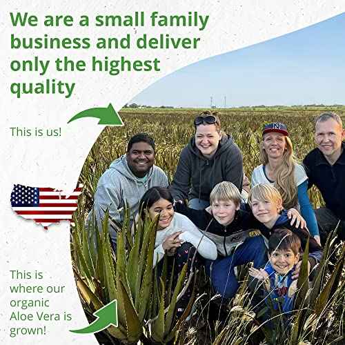Seven Minerals Organic Aloe Vera Gel from freshly cut 100% Pure Aloe - Big 12oz - HighestQuality, Texas grown, Vegan, Unscented - For Face, Skin, Hair, Sunburn relief