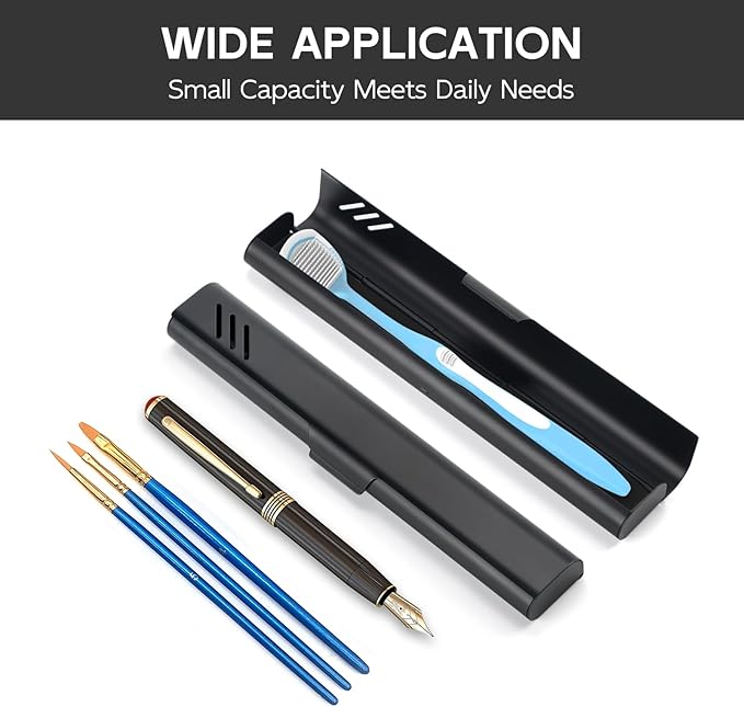 Travel Toothbrush Case, 2Pack Portable Toothbrush Holders, Durable Aluminum Toothbrush Storage Box, Small Breathable Manual Toothbrush Container for Traveling, Camping, Business Trip - Black
