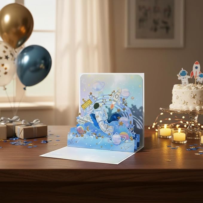 GREETING ART Happy Birthday Pop Up Card,Spaceman Birthday Pop Up Card,Astronaut Birthday Card,Kids &Adults Pop Up Birthday Card