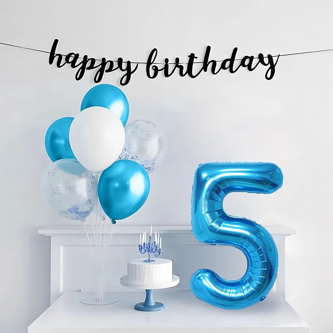 Blue 40 Inch Number 5 Balloon, Mylar Foil Balloon for Birthdays, Anniversaries, Graduation, Party Decoration