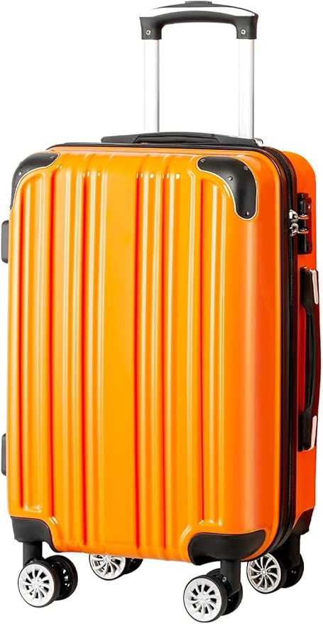 Coolife Luggage, Suitcase with Durable and Lightweight, Checked Luggage with PC+ABS Hardshell, Dual Spinner Wheels, TSA Lock, and YKK Zipper (orange new, M(24in))