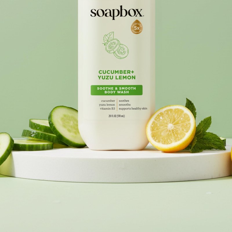 Soapbox Moisturizing Body Wash, Cucumber & Yuzu Lemon Shower Gel - Hydrating Natural Body Wash with Shea Butter - Clean Ingredients Free of Harsh Chemicals, Sulfates, Parabens & Silicones - 3 Pack