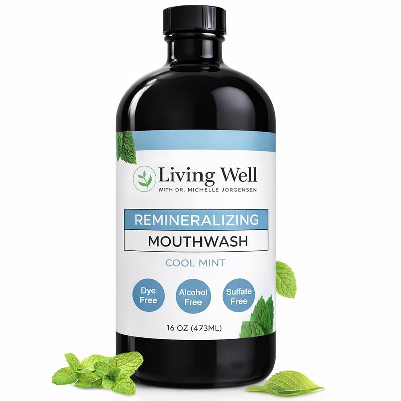Living Well with Dr. Michelle Cool Mint Remineralizing Mouthwash | Hydroxyapatite & Colloidal Silver Formula | Alcohol-Free | Fluoride-Free Mouth Rinse