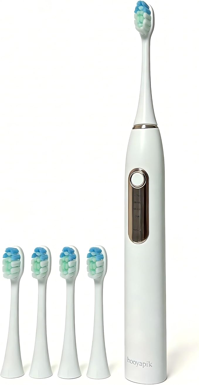 Hooyapik 38000 VPM Sonic Electric Toothbrush Set with 6 Brush Heads-2 Minute Timer-4 Cleaning Settings，IPX7 Waterproof,Lightweight and USB Rechargeable Toothbrush for Oral Care (White)