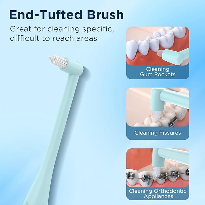 End Tuft Toothbrush with Covers, Small Head for Hard-to-Reach Areas, Orthodontic Toothbrush for Braces, Soft Bristles for Adults, Individually Wrapped, 6-Pack