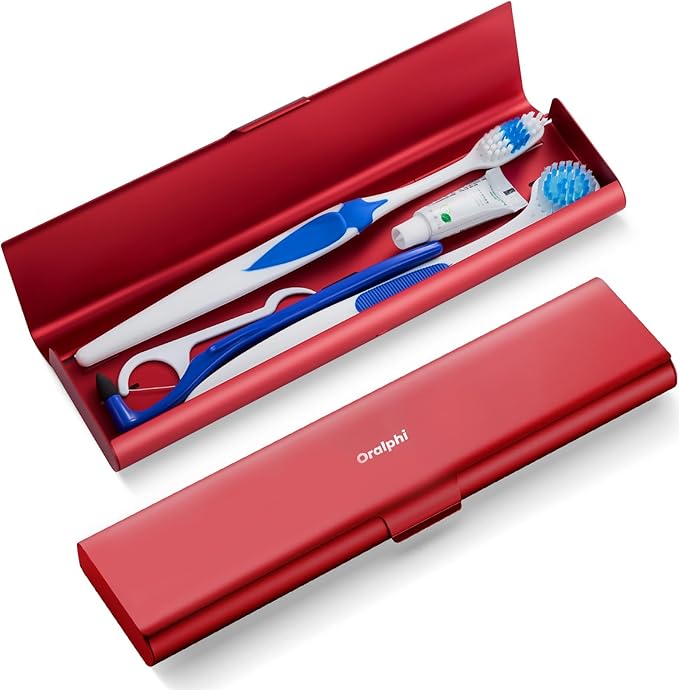 Wider Aluminum Toothbrush Travel Case, Portable Travel Toothbrush Holder, Durable Manual Toothbrush Box Container for Traveling, Bathroom, Camping, Business Trip-Not for 0.85oz Toothpaste, Red