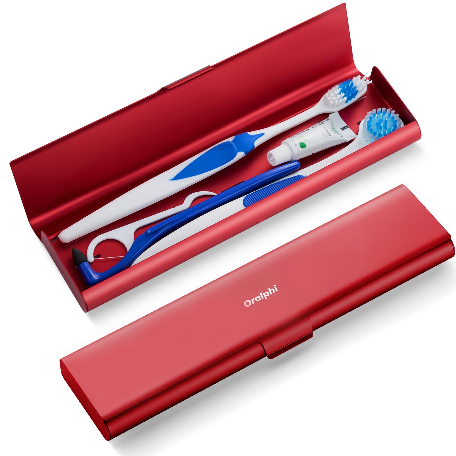 Oralphi Wider Aluminum Toothbrush Travel Case, Portable Travel Toothbrush Holder, Durable Manual Toothbrush Box Container for Traveling, Bathroom, Camping, Business Trip, Red