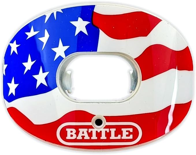 Battle Sports American Flag 2.0 Chrome Oxygen Football Mouthguard - Convertible Strap, Superior Airflow & Better Performance, Maximum Protection & Breathability, Works with Braces - Red, White, Blue