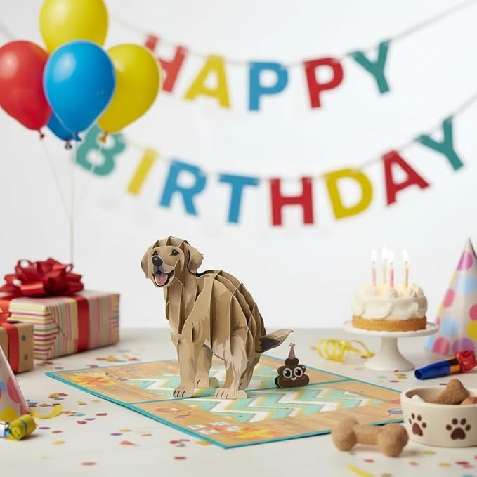 GREETING ART Dog Happy Birthday Pop-Up Card, Dog Birthday Card, 3D Greeting Cards for Dog Lover, Wife, Husband, Mom, Dad, Grandma, Grandpa