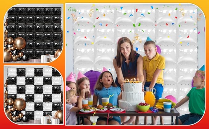 36 Piece XL White Square Foil Balloon Wall Screen Double Sided Square Balloon Screen Tunnel Arch Kit Mylar Square Balloons For Baby Shower Graduation Prom Birthday Party Decorations (White)
