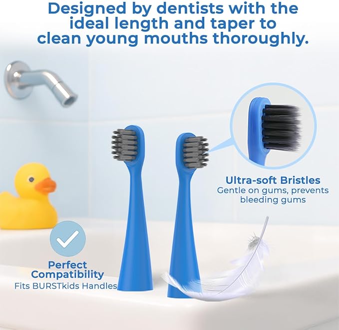 6 Pack Toothbrush Replacement Heads Compatible with Burst Kids Electric Toothbrush, Burst Kids Replacement Heads with Ultra-Soft Bristles, Dust Cover Caps, Perfectly Compatible (Blue)